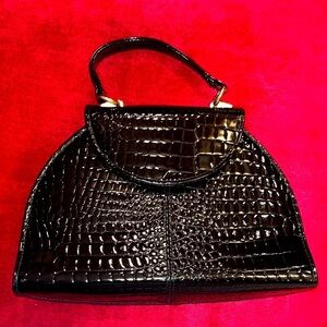 Vintage faux crocodile patent leather evening bag OS w/gold color hardware